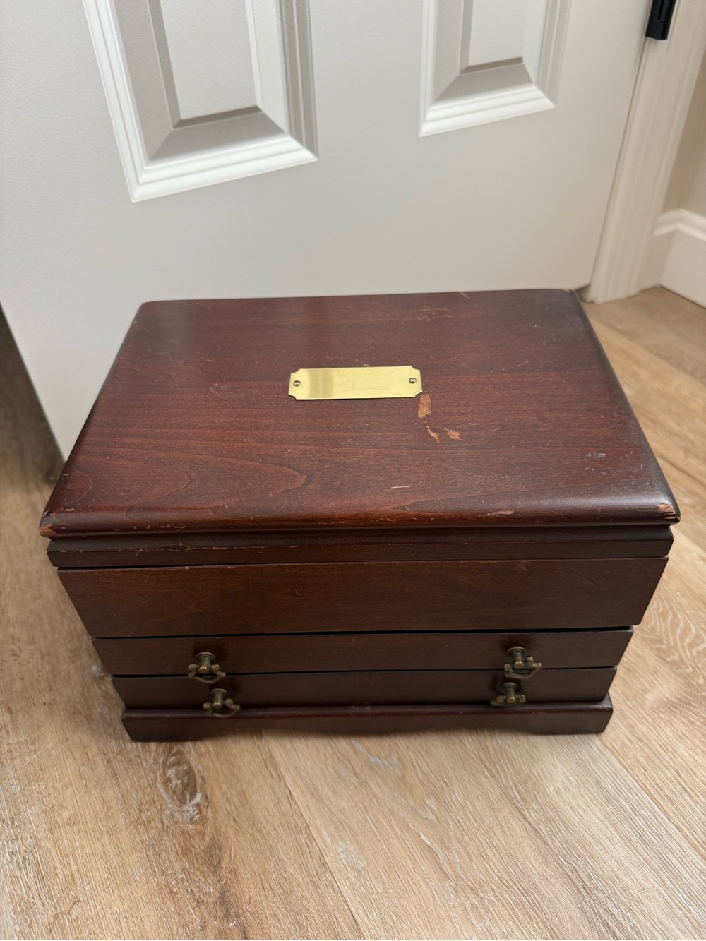 Reed & Barton Wood Jewelry Chest with Brass Plate